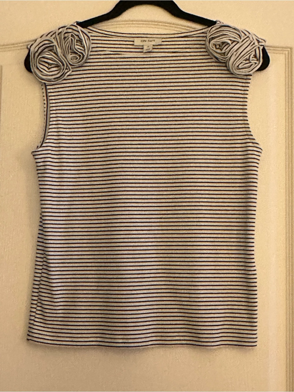 NWOT Striped Sleeveless Top with Rosette Shoulders - White/Black